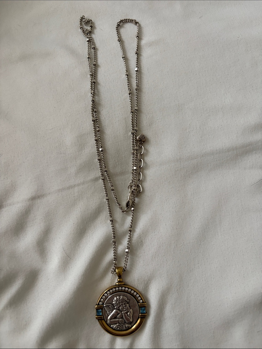 Brighton Two-Tone Angel Medallion Necklace with Blue Accents